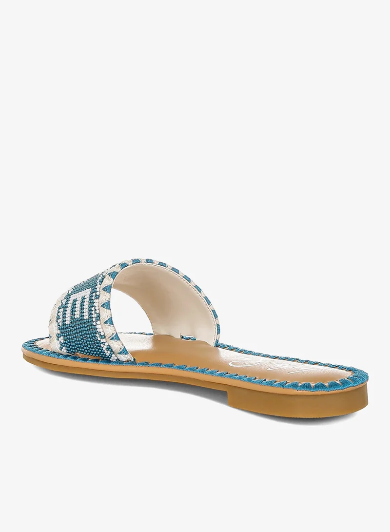 London Rag blue Beaded Lake Como Flat Slip Ons in Blue for Women | Best Price UAE