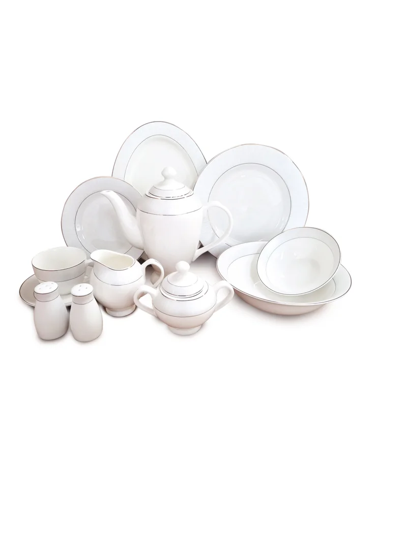 Shallow Shallow New Bone China Dinner Set - Feliz, 47 Pieces, White