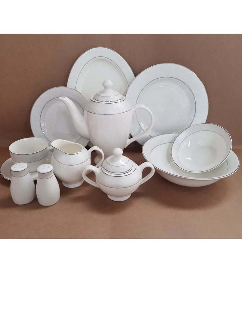 Shallow Shallow New Bone China Dinner Set - Feliz, 47 Pieces, White