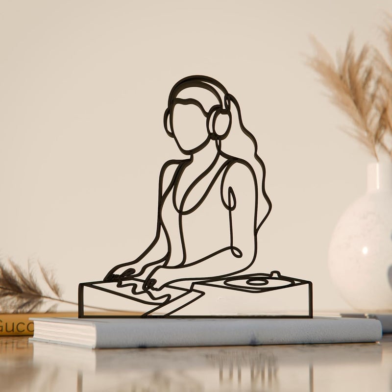 EROTNGO Female DJ Line Art Sculpture Custom DJ Decor Idea Unique Minimalist Art for Home Modern Music Lover Decor Creative Tabletop Sculpture for Office and Living Room - Image 1
