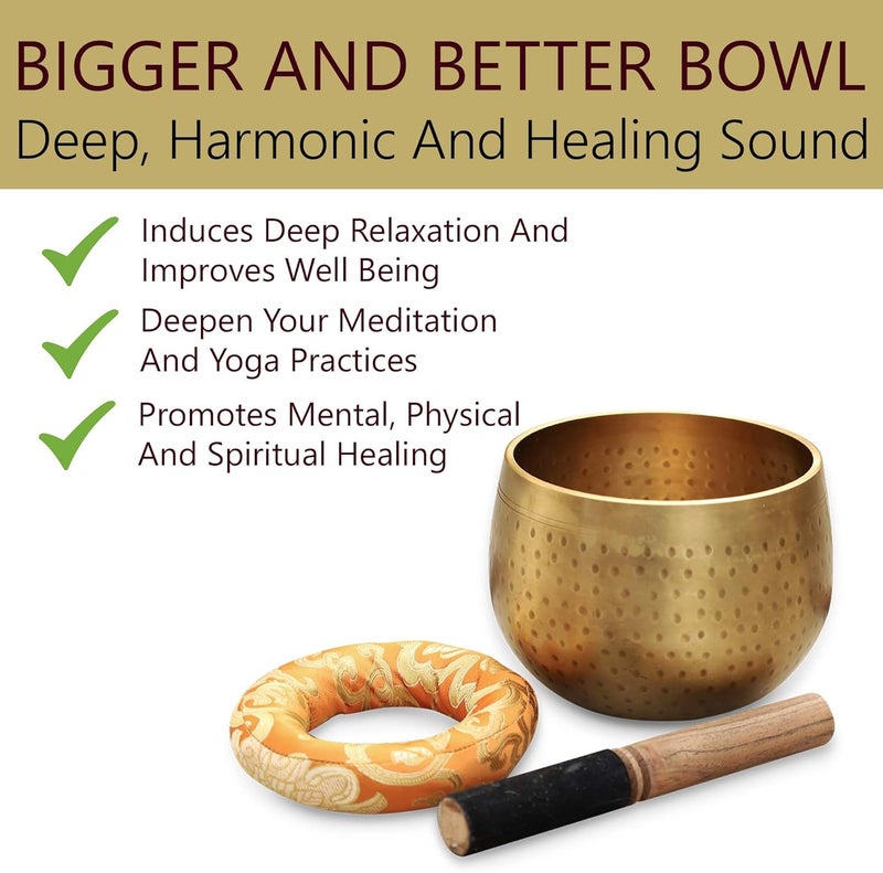 DharmaObjects Tibetan Ring Gong Meditation Singing Bowl Mallet Cushion Set (Jumbo) - Image 4
