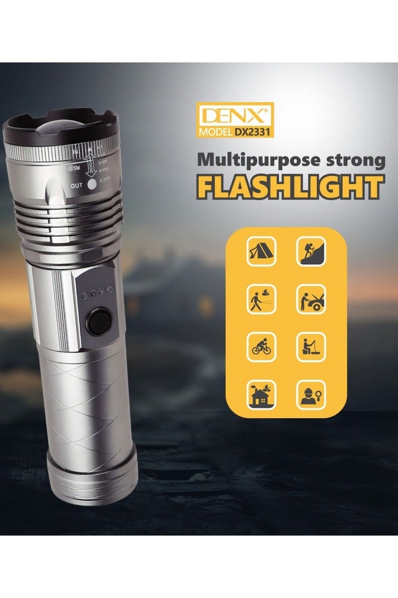 دينكس مصباح يدوي قابل لإعادة الشحن فائق السطوع، بتركيز قابل للتعديل، مصباح يدوي تكتيكي للطوارئ والتخييم والمشي لمسافات طويلة - Image 4
