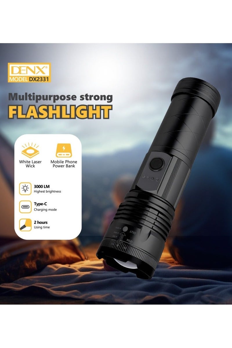 دينكس مصباح يدوي قابل لإعادة الشحن فائق السطوع، بتركيز قابل للتعديل، مصباح يدوي تكتيكي للطوارئ والتخييم والمشي لمسافات طويلة - Image 1