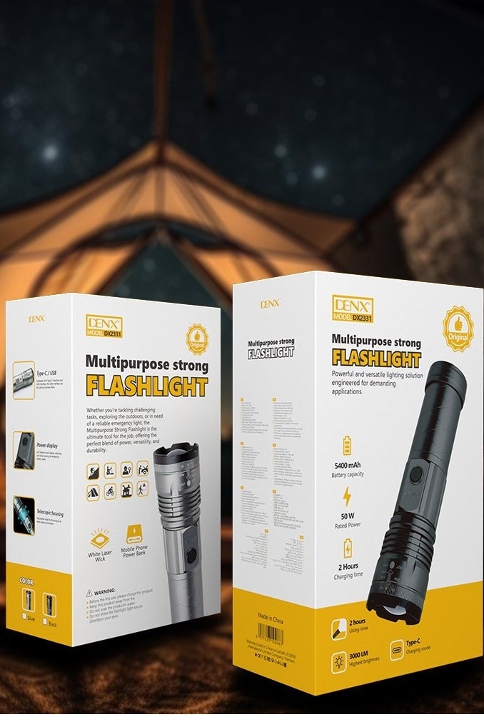 دينكس مصباح يدوي قابل لإعادة الشحن فائق السطوع، بتركيز قابل للتعديل، مصباح يدوي تكتيكي للطوارئ والتخييم والمشي لمسافات طويلة - Image 5