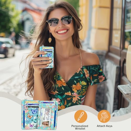 Yonlevres Credit Card Holder Slim Wallet, Butterfly RFID Wallet Women Front Pocket Small Card Holder, Travel Cute Funny Thin Card Case ID Window PU Leather RFID Blocking Card Organizer Gifts Girls - Image 2