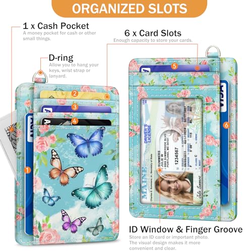 Yonlevres Credit Card Holder Slim Wallet, Butterfly RFID Wallet Women Front Pocket Small Card Holder, Travel Cute Funny Thin Card Case ID Window PU Leather RFID Blocking Card Organizer Gifts Girls - Image 4