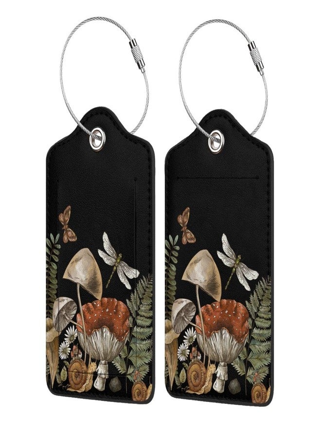 MOLIAN Witch Goth Mushroom 2 Pack Luggage Tags, Unique Leather Suitcase Tags Identifiers with Privacy Name Address Labels & Durable Steel Loop - Image 1