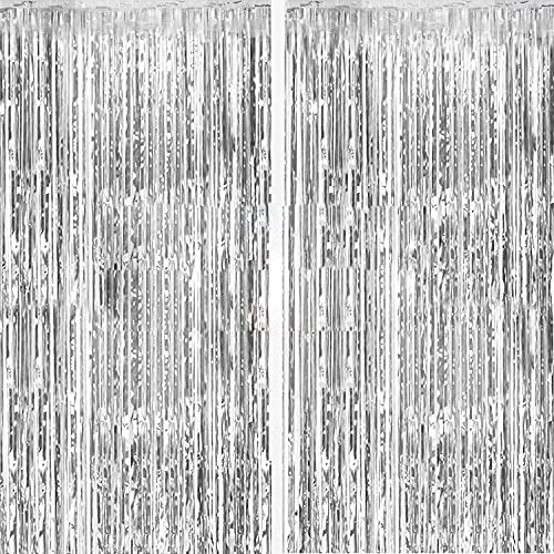 flavouredlove Foil Fringe Curtain(s) 3x6 Feet for Birthday, Anniversaries, Graduation, Retirement, Baby Shower Decoration (Pack of 2, Silver) - Image 1
