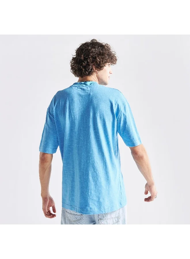 Splash FAV Textured Oversized T-shirt with Crew Neck and Short Sleeves