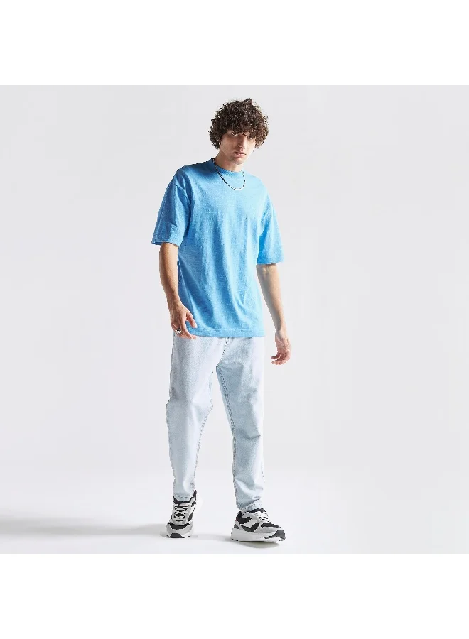 Splash FAV Textured Oversized T-shirt with Crew Neck and Short Sleeves