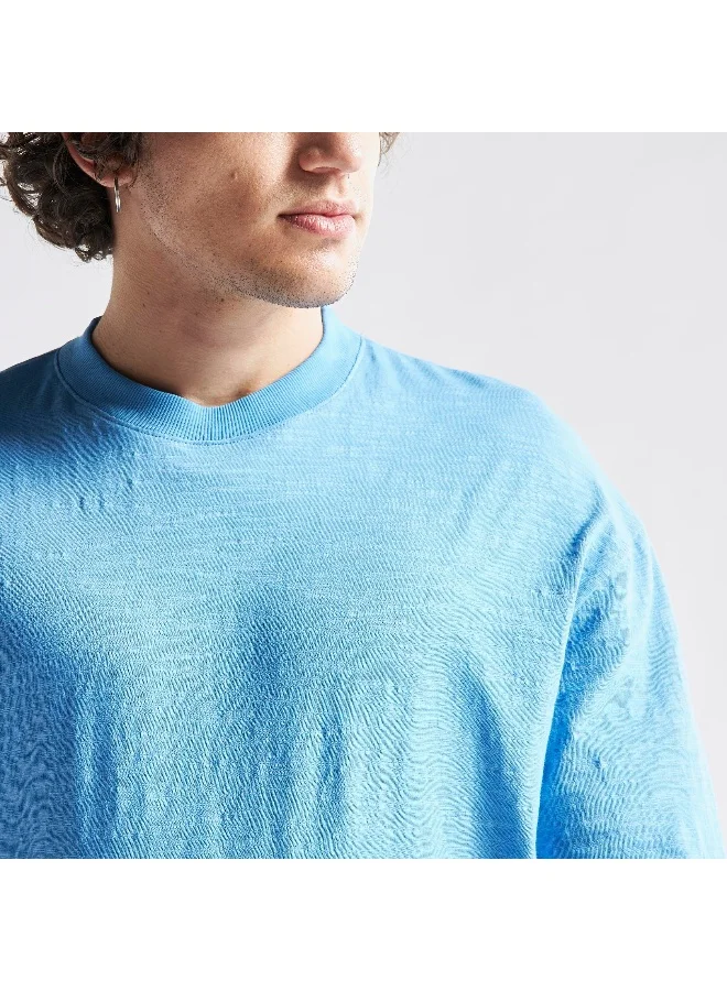 Splash FAV Textured Oversized T-shirt with Crew Neck and Short Sleeves