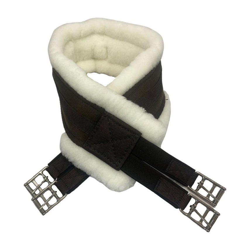 Intrepid International English Girth with Fleece - Breathable Lightweight Horse Girth for English Saddle, Double Elastic Easy Attachment, Brown with White Fleece, 52" - Image 2