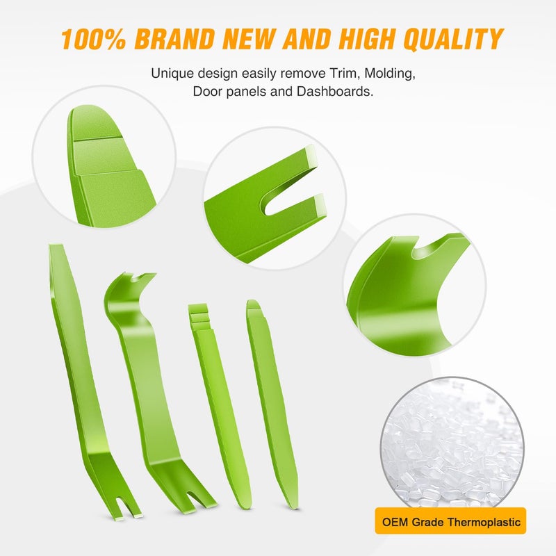 GOOACC 5PCS Auto Trim Removal Tool Kit No-Scratch Removal Tool Kit for Car Audio Dash Panel Window Molding Fastener Remover Tool Kit-Green - Image 3