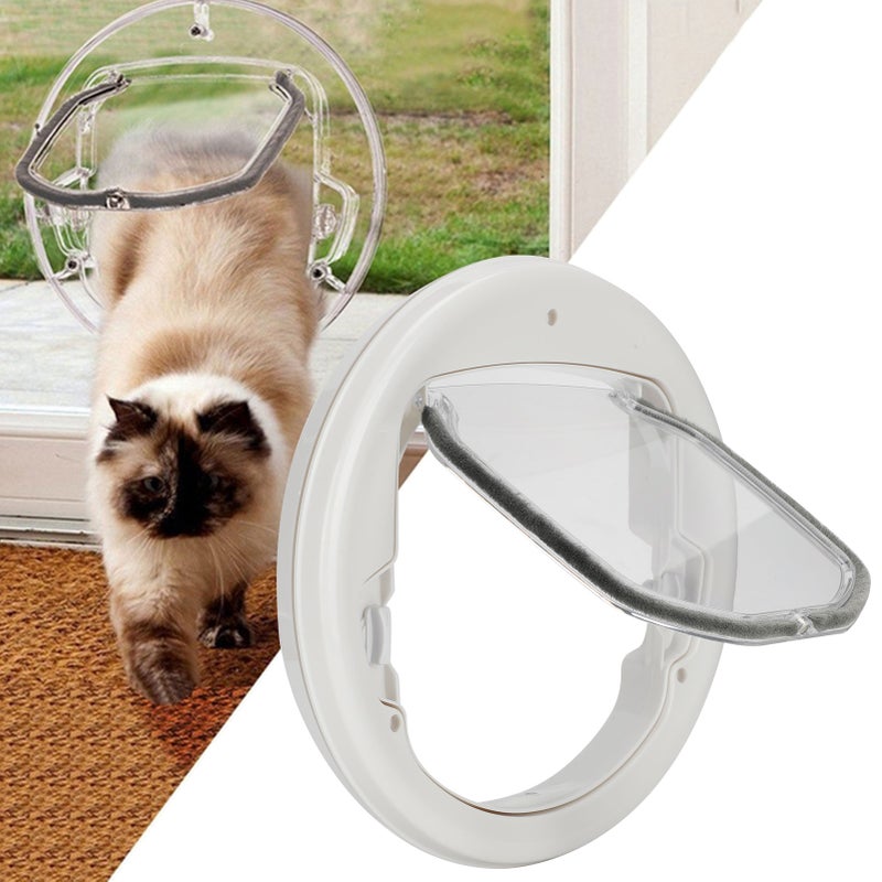 Twoway In Out Pet Dog Cat Flap Magnet Door Round Plastic Doorway Supply White Color - Image 2