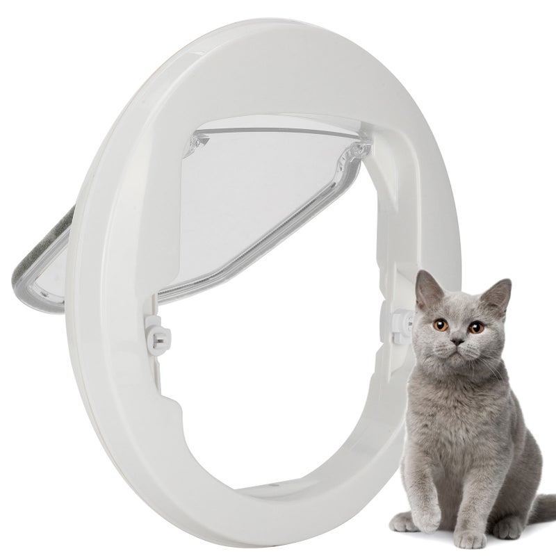 Twoway In Out Pet Dog Cat Flap Magnet Door Round Plastic Doorway Supply White Color - Image 5