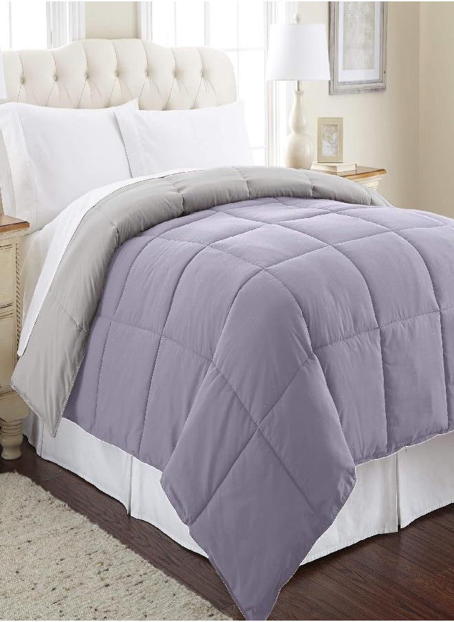 Modern Threads Modern Threads Down Alternative Microfiber Quilted Reversible Comforter & Duvet Insert - Soft, Comfortable Alternative to Goose Down - Bedding for All Seasons Amethyst/Silver Full/Queen  - Image 1
