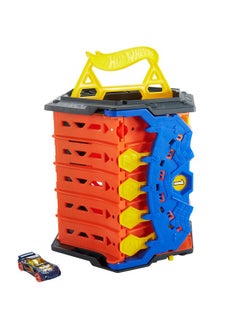 Roll Out Raceway Track Set Storage Bucket Unrolls Into 5Lane Racetrack For Multicar Play Connects To Other Sets With 1 1:64 Car For Kids 4 Years & Up