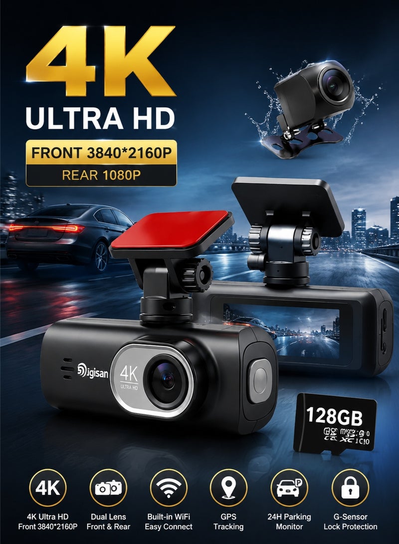 Digisand Dash Cam 4K Dual-Cchannel Dash Car Camera Recorder 3840*2160P With GPS WiFi Car DVR 24H Parking Monitor Black Box - Image 1