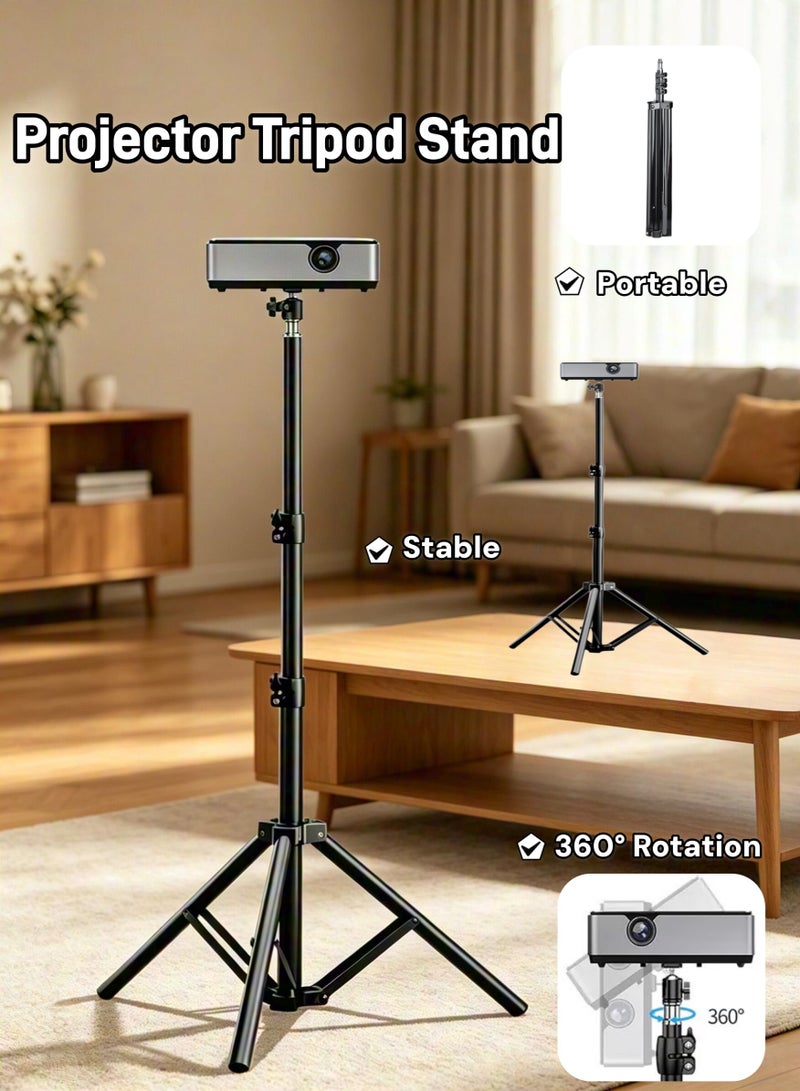 Projector Tripod Stand, Projector Floor Tripod Adjustable Height (58-170cm), Projector Stand with Metal Gimbal, Telescopic Portable Tripod 360° Rotatable Projector Stand Includes Bracket + Metal Ptz for Home/Stage/Studio/Outdoor - Image 1