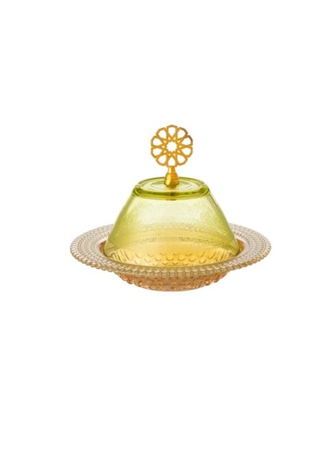 Dates Plate glass gold with glass cover modern design diameter 17.5 cm