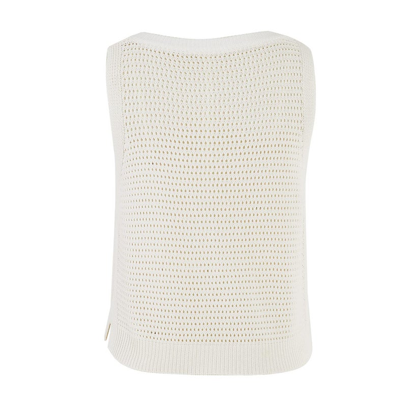 FISACE Womens Summer Knit Sweater Tank Tops Round Neck Crochet Hollow Out Sleeveless Casual Crop Shirt White - Image 5