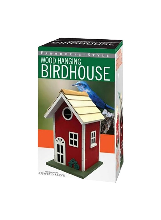 Kole Wood Hanging Farm House Style Birdhouse Feeder Red 17.5 x 16.8 x 27.5 cm AC232