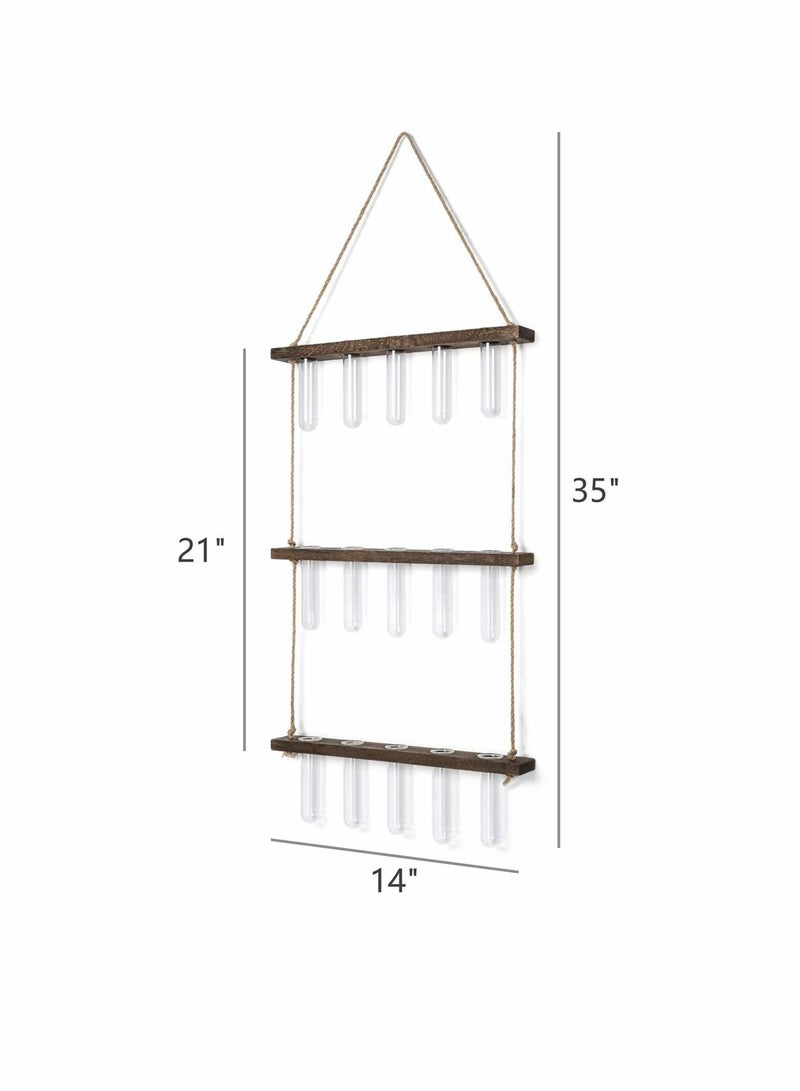 Excefore Wall Hanging Planter Terrarium with Wooden Stand, 3 Tiered Mini Test Tube Flower Vases Retro Hanging Glass Planter Propagator for Hydroponic Plants Cutting Home Office Garden Decor-15 Test Tubes  - Image 2