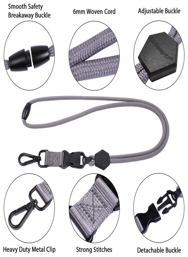 Wisdompro Breakaway Neck Lanyards, 23 inch Heavy Duty Round Cord Lanyard with Safety Breakaway Buckle, Detachable Buckle and Metal Hook for ID Card Badge Holder and Keys - Gray - Image 3