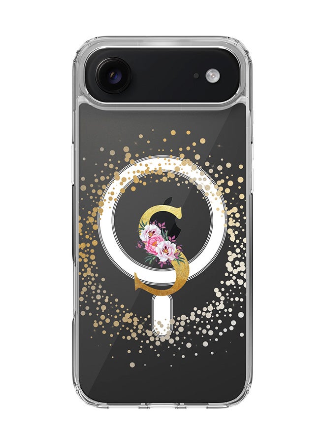 Stylizedd Classic Clear MagSafe Case for iPhone 17 Air , Hybrid Soft Case Flexible Edges Anti Drop TPU PC Gel Thin Transparent Cover [ Designed for iPhone 17 Air ] - Custom Monogram Initial Letter Floral Pattern Alphabet - S  (Clear )