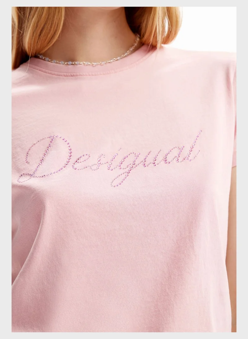 DESIGUAL Logo Print Round Neck T-Shirt