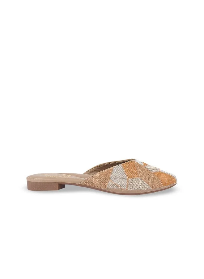 شوتوبيا Women's Ethnic Slip-On Mules Embroide Flat Shoes with Low Heel – Stylish & Comfortable Casual Footwear Orange