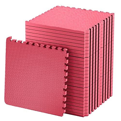 Nasmodo 4-16 pcs 1 Inch/25mm Gym mat for Floor Workout Puzzle mat Home Exercise, Interlocking EVA Foam Padding Floor Tiles Flooring Yoga Kids (4 pcs / 16 sqfeet, Pink) - Image 1