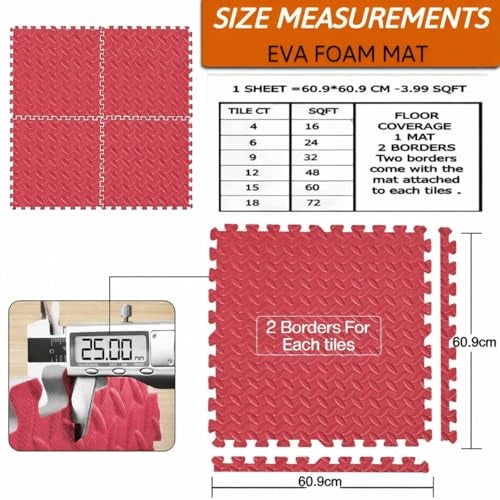Nasmodo 4-16 pcs 1 Inch/25mm Gym mat for Floor Workout Puzzle mat Home Exercise, Interlocking EVA Foam Padding Floor Tiles Flooring Yoga Kids (4 pcs / 16 sqfeet, Pink) - Image 2