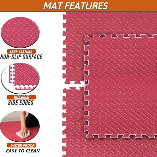 Nasmodo 4-16 pcs 1 Inch/25mm Gym mat for Floor Workout Puzzle mat Home Exercise, Interlocking EVA Foam Padding Floor Tiles Flooring Yoga Kids (4 pcs / 16 sqfeet, Pink) - Image 5