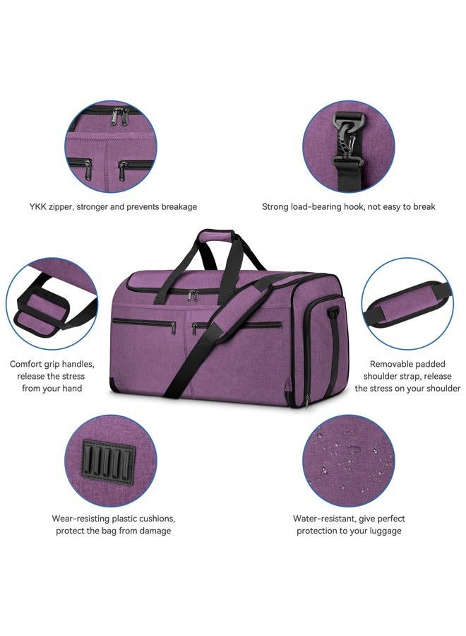 Bukere Business Travel Clothes Carrying Bag, Convertible Travel Bag with Shoe Compartment, Water Resistant, 2 in 1 Weekend Suit Bag for Men and, Purple, L, Garment Bag for Travel - Image 5