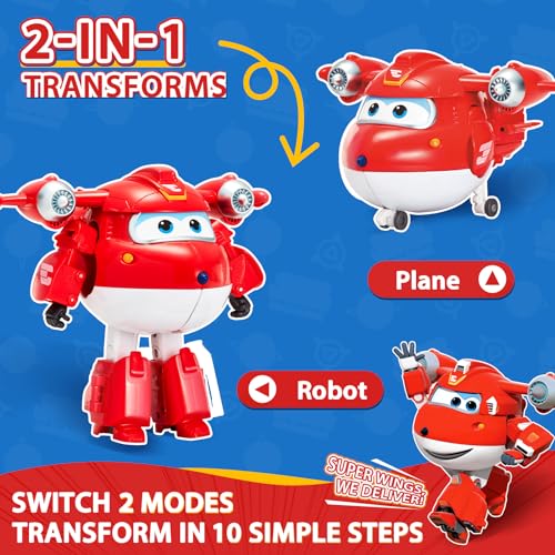 Super Wings Transformable Toys 5 Action Figure Supercharged Tobot Jett 2 in 1 Rescue Bots Transforming Airplane Robot Toys Educational Toy for Boys and Girls Age 3 Gifts for Preschool Kids Jett - Image 5