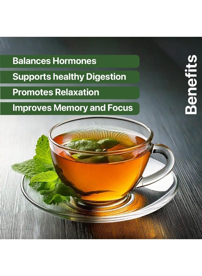 BLUE TEA - Spearmint Tea - 100 gm -100 Cups | Pcos Relief | Balances Hormones, Reduces Facial Hair & Acne and Supports Digestion | Herbal Tea - Dried Loose Leaf - Caffeine Free | Reusable Pet Jar - Image 4