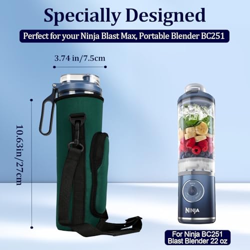 NUENSS-ROR NUENSSROR Storage Sleeve Bag for Ninja Blast Max Portable Blender with Shoulder Strap and Accessory Pocket compatible with BC251NVBC251IVBC251GYBC251MTBC251PKBC251LDBC251SL 22 oz Dark green - Image 3