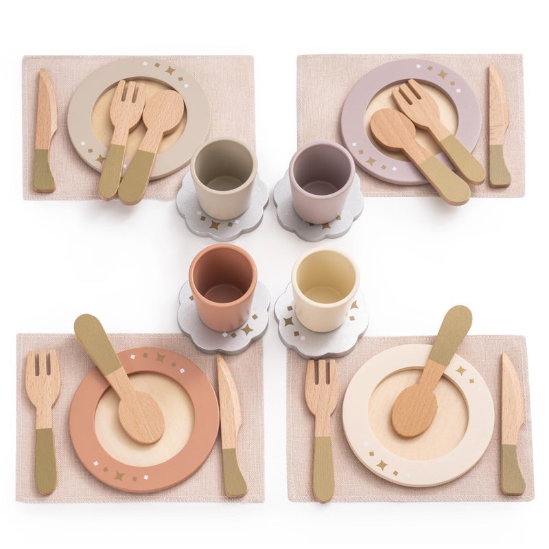 ROBUD 4Set Wooden Play Dishes Set MontessoriInspired Play Food Accessories for Kids Pretend Play Kitchen Set for Toddlers Role Play Gift for Boys and Girls - Image 3