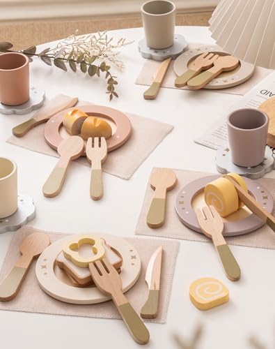 ROBUD 4Set Wooden Play Dishes Set MontessoriInspired Play Food Accessories for Kids Pretend Play Kitchen Set for Toddlers Role Play Gift for Boys and Girls - Image 5