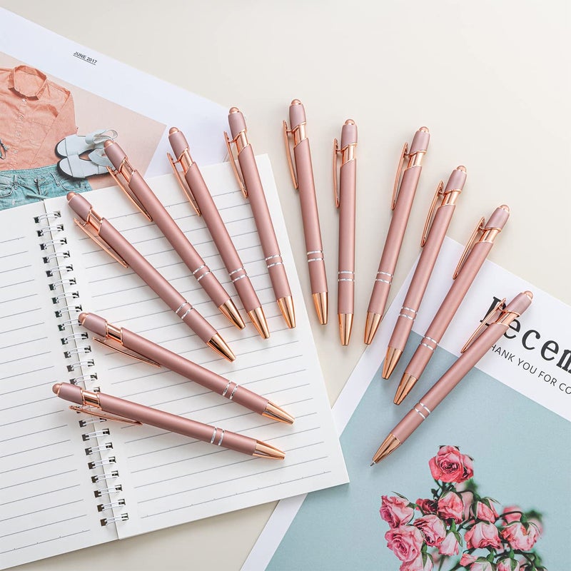 PASISIBICK 12 Pieces Rose Gold Ballpoint Pen with Stylus Tip, 2 in 1 Rose Gold Stylus Pens Stylish Pen, Metal Stylus Pen for Touch Screens, 1.0 mm Black Ink(Pack of 12) - Image 4