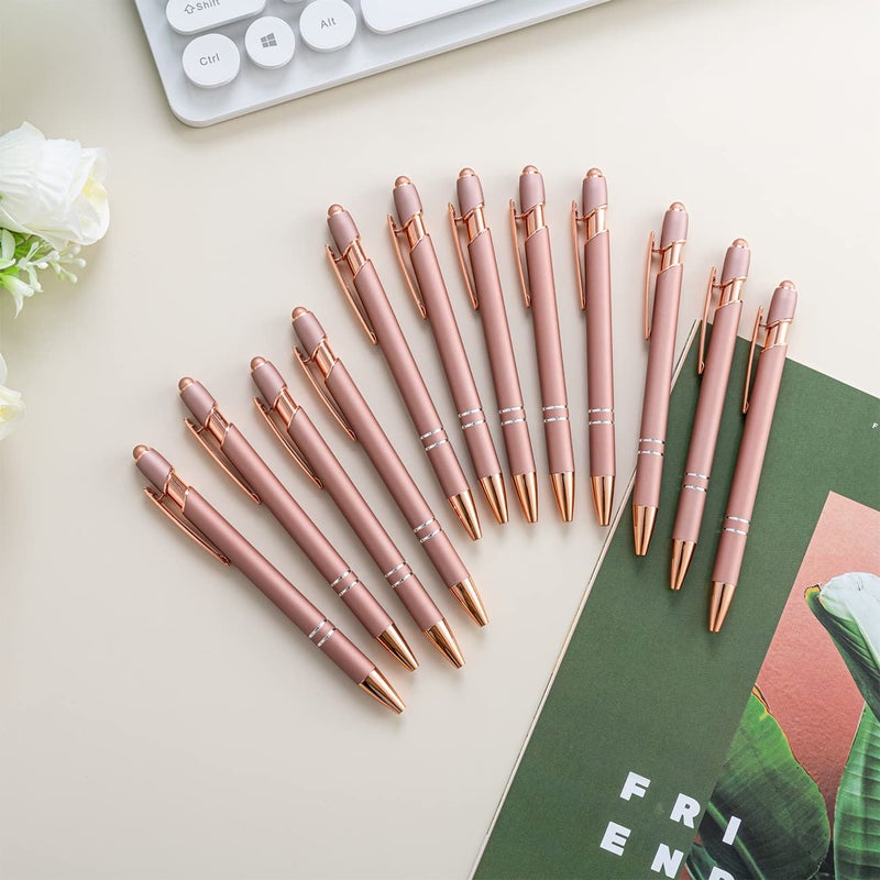 PASISIBICK 12 Pieces Rose Gold Ballpoint Pen with Stylus Tip, 2 in 1 Rose Gold Stylus Pens Stylish Pen, Metal Stylus Pen for Touch Screens, 1.0 mm Black Ink(Pack of 12) - Image 5