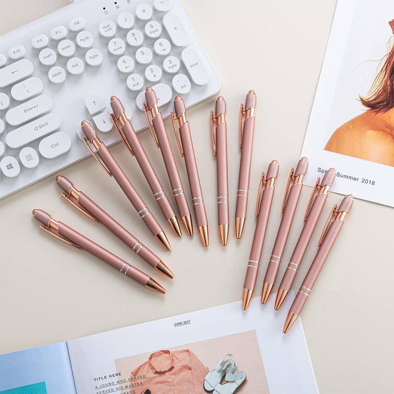 PASISIBICK 12 Pieces Rose Gold Ballpoint Pen with Stylus Tip, 2 in 1 Rose Gold Stylus Pens Stylish Pen, Metal Stylus Pen for Touch Screens, 1.0 mm Black Ink(Pack of 12) - Image 3