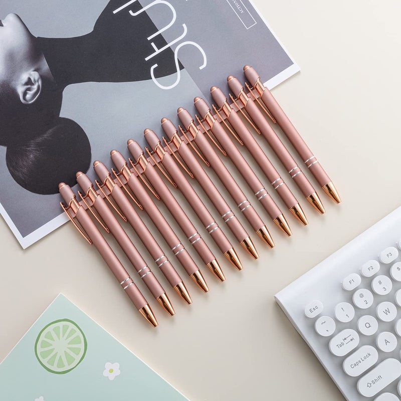 PASISIBICK 12 Pieces Rose Gold Ballpoint Pen with Stylus Tip, 2 in 1 Rose Gold Stylus Pens Stylish Pen, Metal Stylus Pen for Touch Screens, 1.0 mm Black Ink(Pack of 12) - Image 2