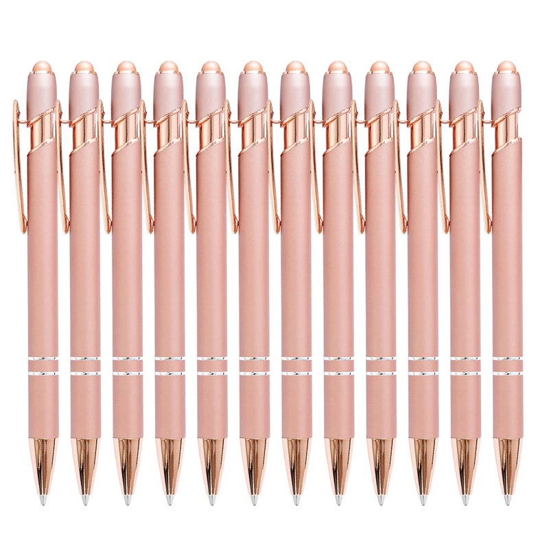 PASISIBICK 12 Pieces Rose Gold Ballpoint Pen with Stylus Tip, 2 in 1 Rose Gold Stylus Pens Stylish Pen, Metal Stylus Pen for Touch Screens, 1.0 mm Black Ink(Pack of 12) - Image 1
