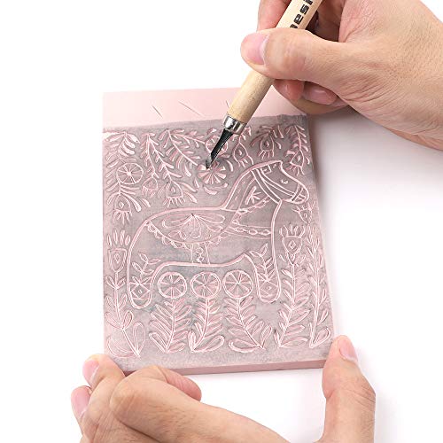 SGHUO 8pcs 4"x6" Rubber Carving Blocks, Soft Linoleum Block for Printmaking, Rectangle Linocut Blocks Stamp Carving Tools, Easy Cut Lino Blocks Crafts Making Kit (Pink) - Image 5