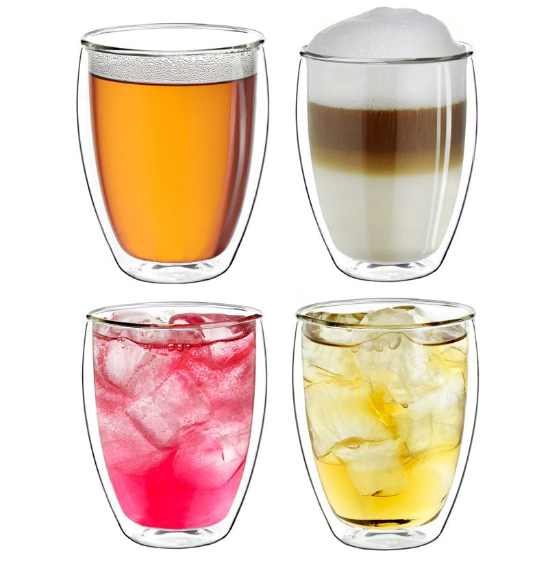 Creano Double Walled Coffee Glasses 400ml  Insulated XXL Latte Macchiato Cups  Cappuccino Tea  Handmade Heat Resistant Mugs  4 pcs Pack of 1