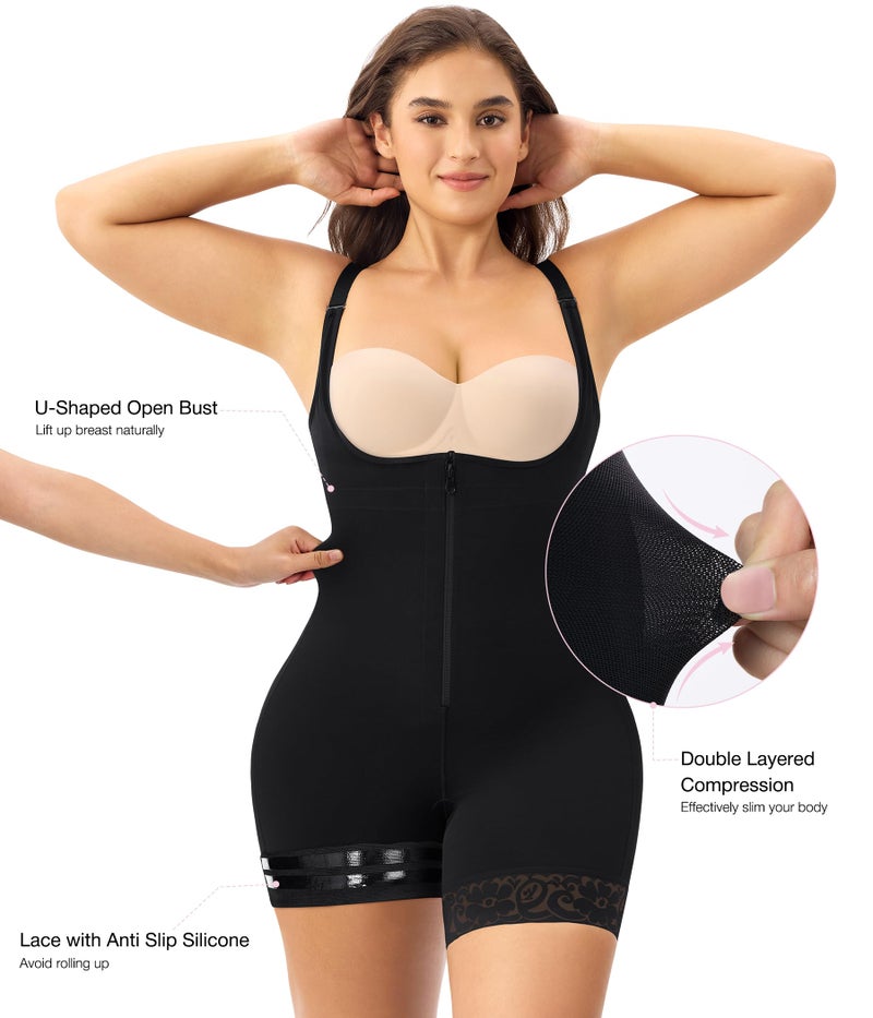 Eleady Full Body Shapewear for Women Fajas Colombianas Moldeadoras Overbust Postpartum Slimming Bodysuit Tummy Control - Black,Large - Image 2
