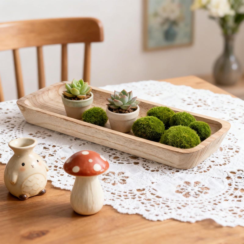 Xosjska 16" Wooden Dough Bowls Decorative, Long and narrow Wooden Centerpiece Table Decorations, Narrow Wood Tray, for Table Centerpiece Decor, Home Decor - Image 4