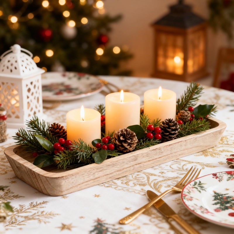Xosjska 16" Wooden Dough Bowls Decorative, Long and narrow Wooden Centerpiece Table Decorations, Narrow Wood Tray, for Table Centerpiece Decor, Home Decor - Image 5